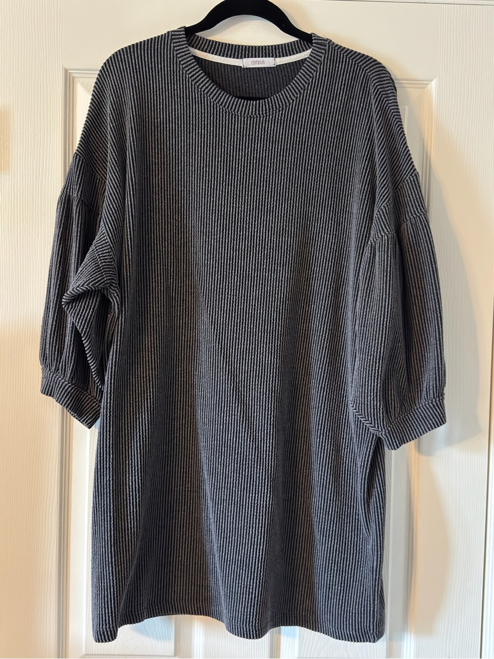 Cherish Black and White Ribbed Crewneck Dress